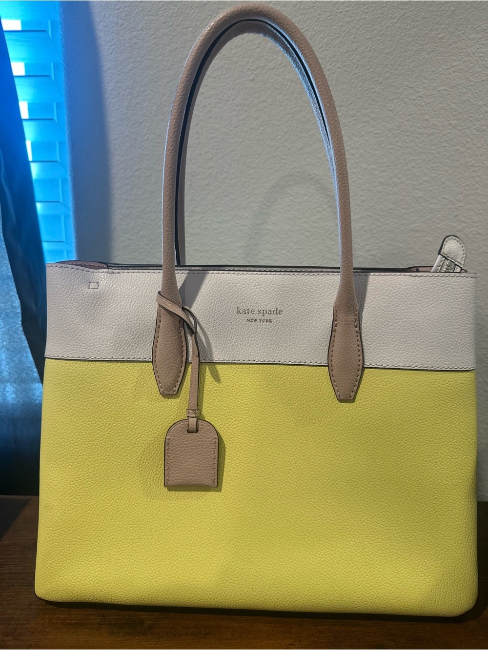 kate spade Yellow, White & Tan Leather Tote